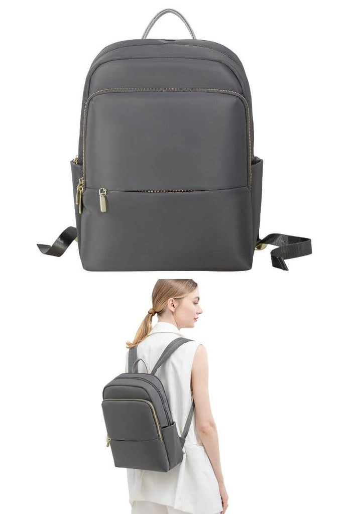 Gray laptop backpack | Best Laptop Backpack for women | Backpack with trolley sleeve | waterproof laptop backpack | best water resistant backpack | laptop book bag in nylon | multi pockets backpack | Macbook backpack
