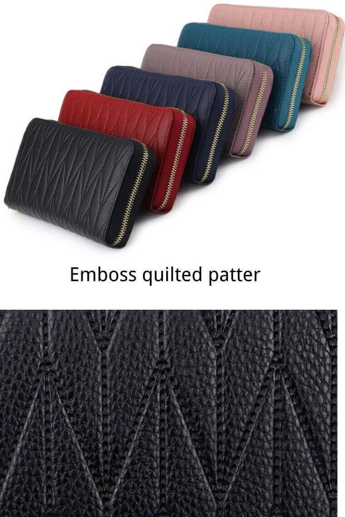 embossed quilted leather zip around wallet