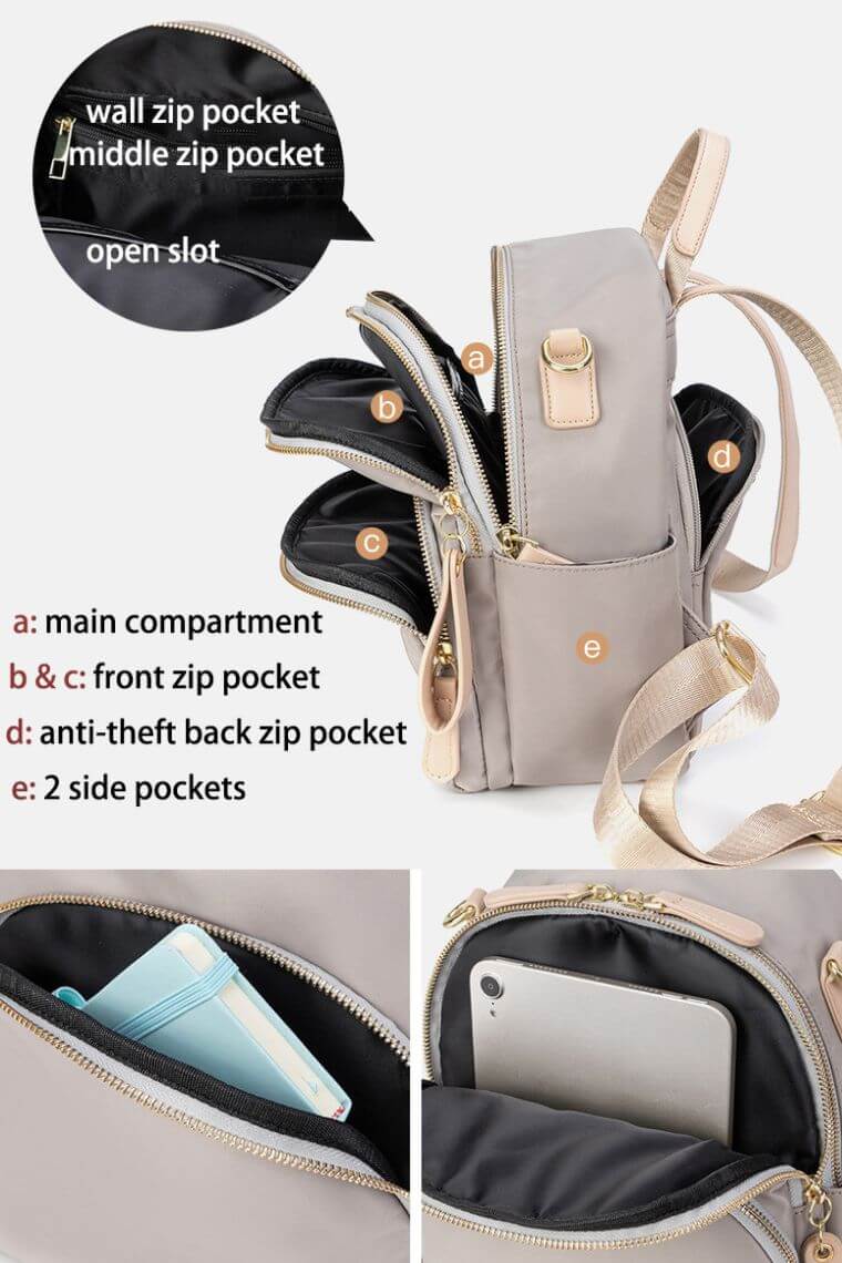 Backpack Purse For Fashion Ladies in waterproof nylon with many pockets and convertible strap