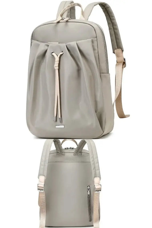 Gray fashion backpack with drawstring | waterproof backpack with concealed zip pocket | Laptop backpack for women | laptop book bag with anti-theft zip pocket | best laptop backpack 2022 | water resistant backpack  in Oxford fabric