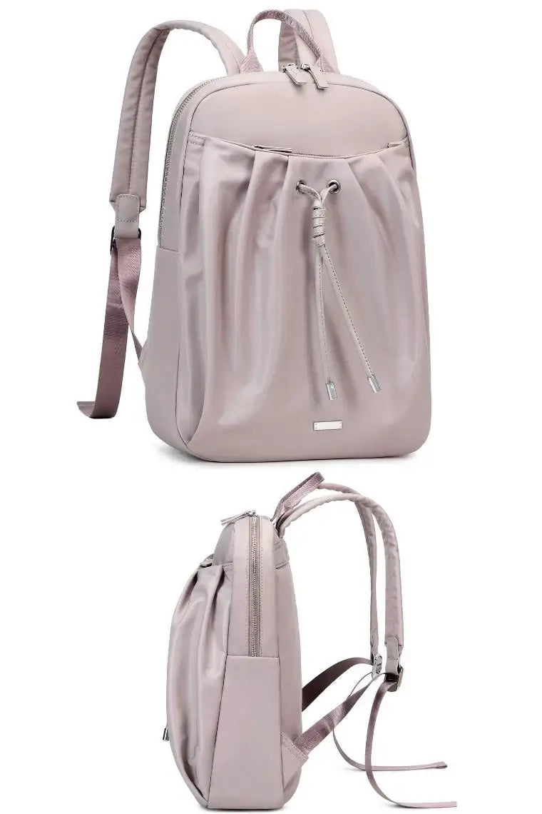 Light purple fashion backpack with drawstring | waterproof backpack with concealed zip pocket | Laptop backpack for women | laptop book bag with anti-theft zip pocket | best laptop backpack 2022 | water resistant backpack in Oxford fabric