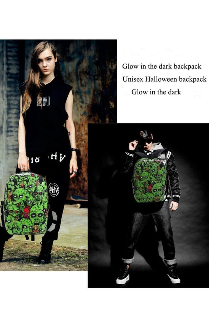 zombie backpack in printed canvas | Travel backpack with glow in the dark | Cool backpack unisex