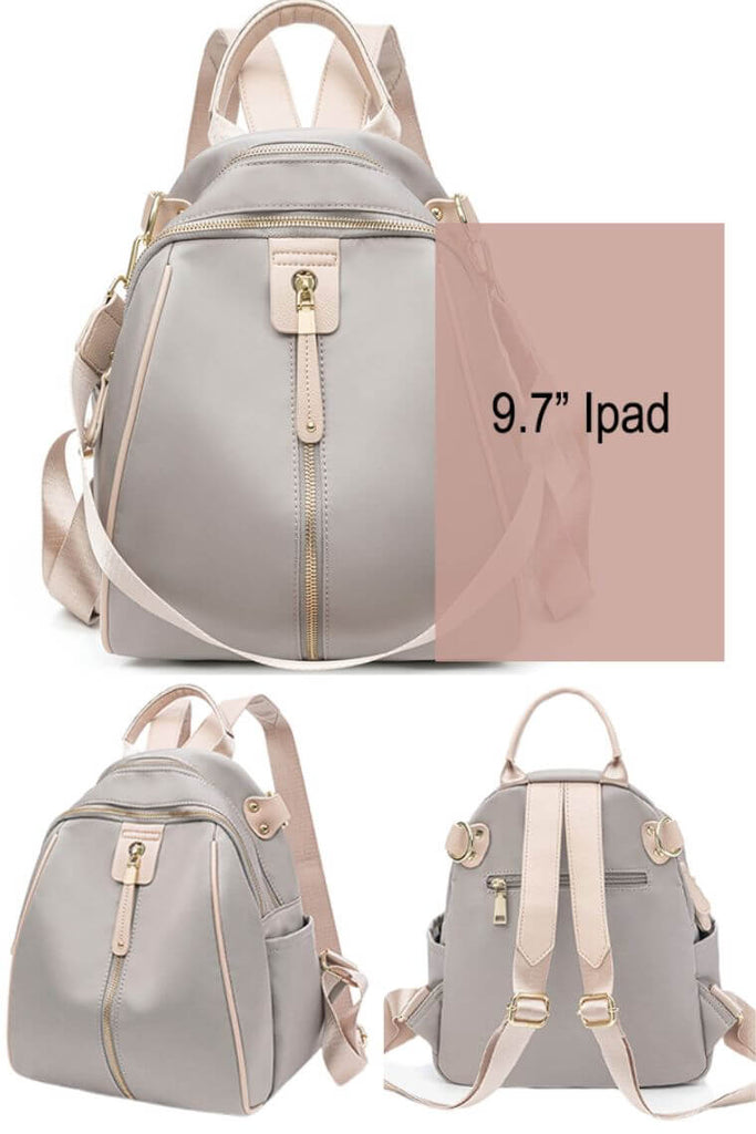Light grey women backpack in waterproof fabric | travel backpack with multi pockets | Fashion backpack with convertible straps | water resistant backpack for ladies | Women bookbag in waterproof oxford fabric | Daypack with zip pockets | Anti theft backpack For fashion ladies
