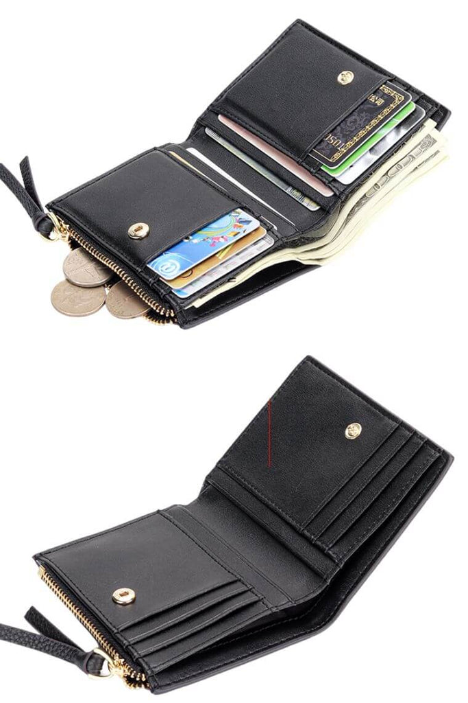 cardholder with money clip | leather cardholder wallet with coin pocket | slim wallet for 10 cards & money clip | minimalist wallet in pebbled leather | small credit card holder with pin snap closure