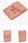 Pink card holder with flap | card holder wallet in quilted leather |  business card holder with press stud
