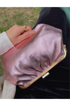 metallic pink leather party purse | leather evening clutch with chain