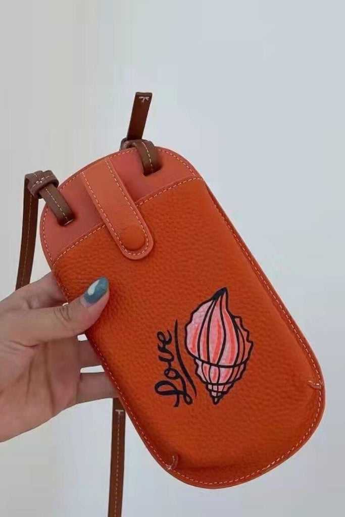 orange small crossbody phone purse | cellphone holder mini crossbody | leather phone sling bag | leather phone pouch with strap