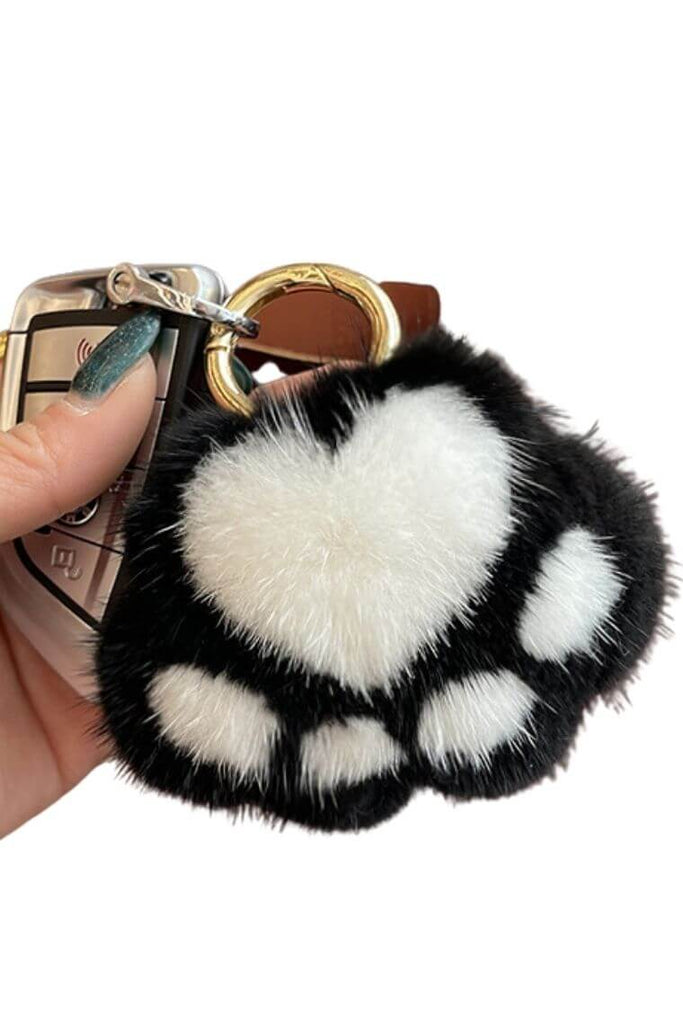 2 Real mink fur bag charm/keychain pompoms blue color with leather