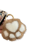 brown white paw print fur keychain