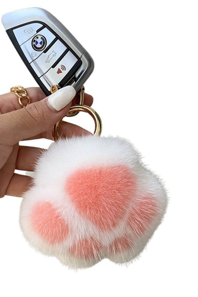 Pom Pom fur ball keychain ｜ Paw print fur ball, Fluffy car keyring