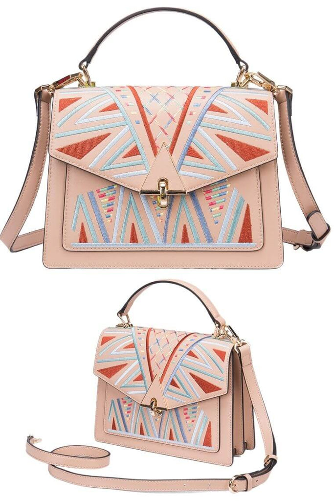 Pink embroidery leather square bag