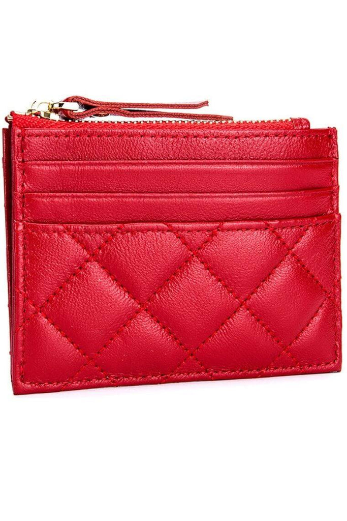 red quilted sheep leather card holder