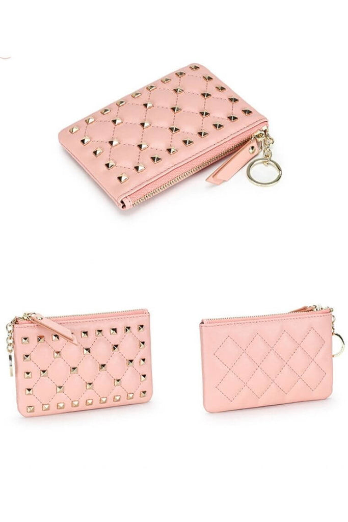 Pink quilted hand wallet with zip