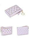 Lilac leather coin holder in quilted & studded pattern