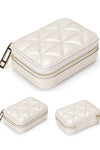 Cream lipstick case w-mirror | Small makeup bag in quilted leather | Small cosmetic bags in leather | leather travel jewelry case | leather coin pouch | leather jewelry case | mini makeup bag w-mirror | lipstick pouch with zippers | leather change holder