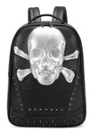 Silver laptop backpack in waterproof vegan leather | unisex travel backpack with skull & studs | punk backpack with 3d embossed skull & cross bones | Cool backpack with skull & studs