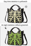 reflective gothic skeleton black canvas tote bag | glow in the dark canvas bag with crossbody strap