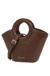 ladies small bag in dark brown with crossbody strap & top handles with small pouch