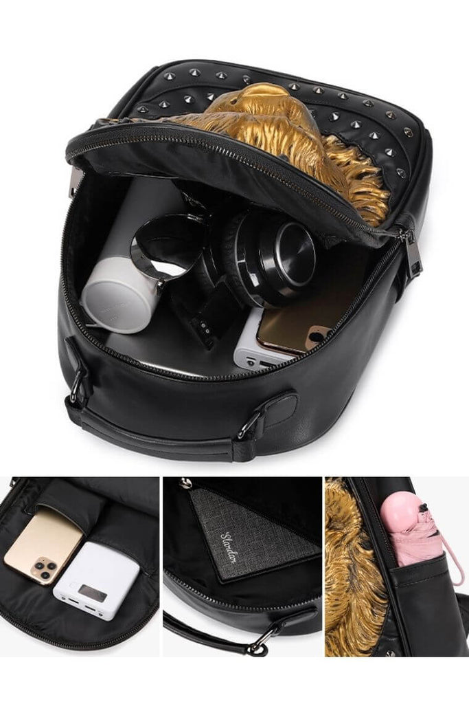 Silver Women Backpack W-3D Sculpled Skull | Waterproof Travel Backpack W-Gothic Skull | Cool Punk Backpack W-Tassel Zip Pull| Filinapo