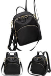 Black Backpack Purse For Fashion Ladies in waterproof nylon with many pockets and convertible strap