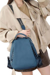 Ladies blue backpack purse in real leather for travel or work with convertible strap and anti-theft concealed zip pockets