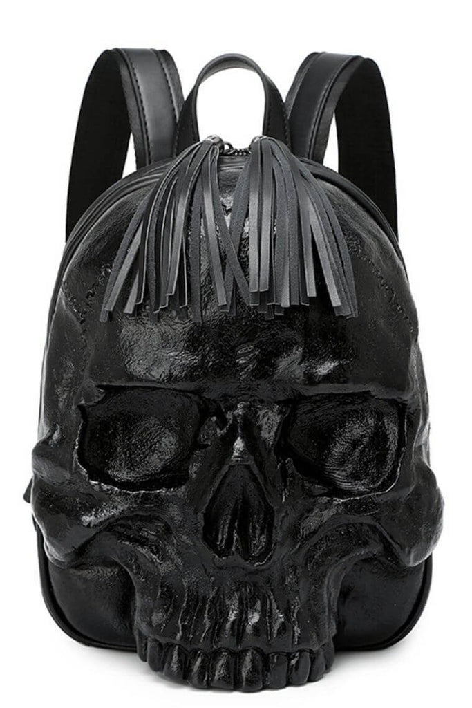 Women cool backpack in black with 3D embossed skull head | punk backpack with skull | gothic backpack with embossed skeleton head | personalized backpack with skull head | small backpack with skull head | mini backapck in waterproof vegan leather with skull head