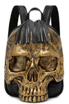 Women cool backpack in gold with 3D embossed skull head | punk backpack with skull | gothic backpack with embossed skeleton head | personalized backpack with skull head | small backpack with skull head | mini backapck in waterproof vegan leather with skull head