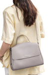 Fashion women grey leather crossbody messenger bag with top handle & magnet flap | real leather side bag | ladies leather sling bag