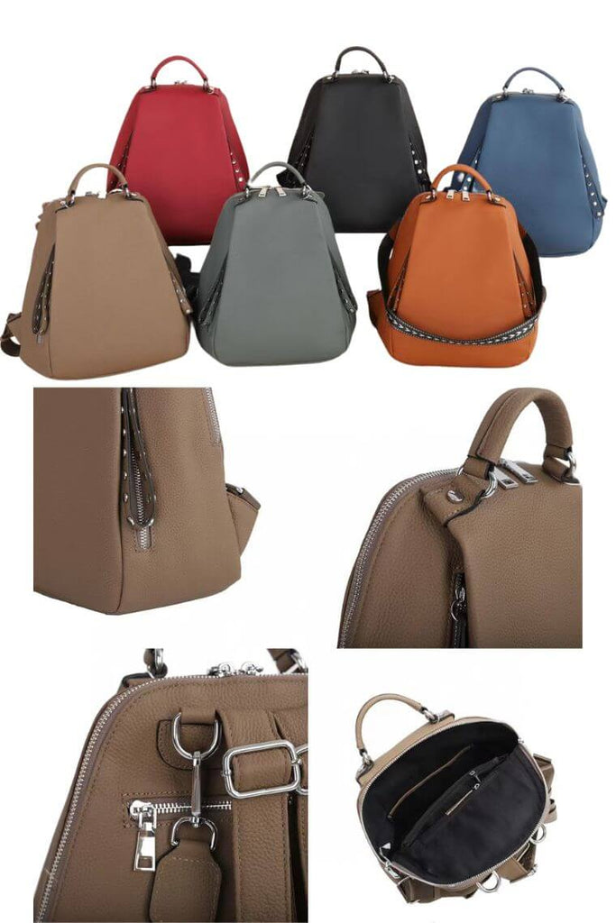 fashion ladies  backpack purse in real leather  with convertible strap and anti-theft concealed zip pockets