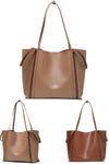 Double faced bag in camel & cognac | women leather tote bag with pouch | leather tote purse without lining | work tote bag with short & long handles | shoulder bag with magnet closure | leather shopping bag in two tone color | leather carry bag with zip pouch | leather satchel bag with convertible handles