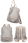 Women light grey backpack for 14" laptop in waterproof nylon with shoulder strap | travel backpack with anti theft back zip pocket | fashion backpack purse with multi pockets | convertible backpack with detachable shoulder strap