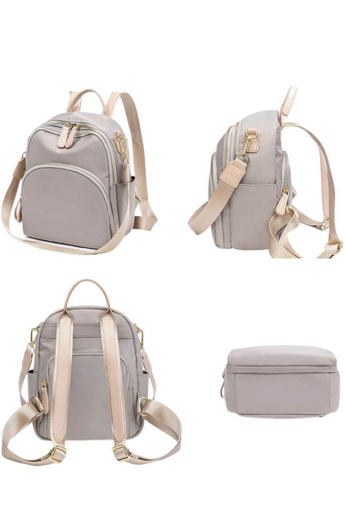 Light Grey Backpack Purse For Fashion Ladies in waterproof nylon with many pockets and convertible strap