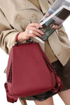 Ladies red backpack purse in real leather for travel or work with convertible strap and anti-theft concealed zip pockets