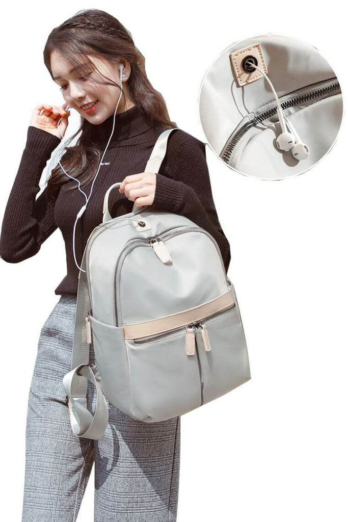 Leather-Trimmed Multi-Pocket Backpack